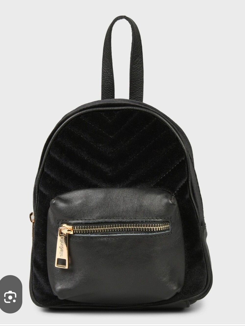 Designer Genuine Leather & Black Velvet Small Backpack